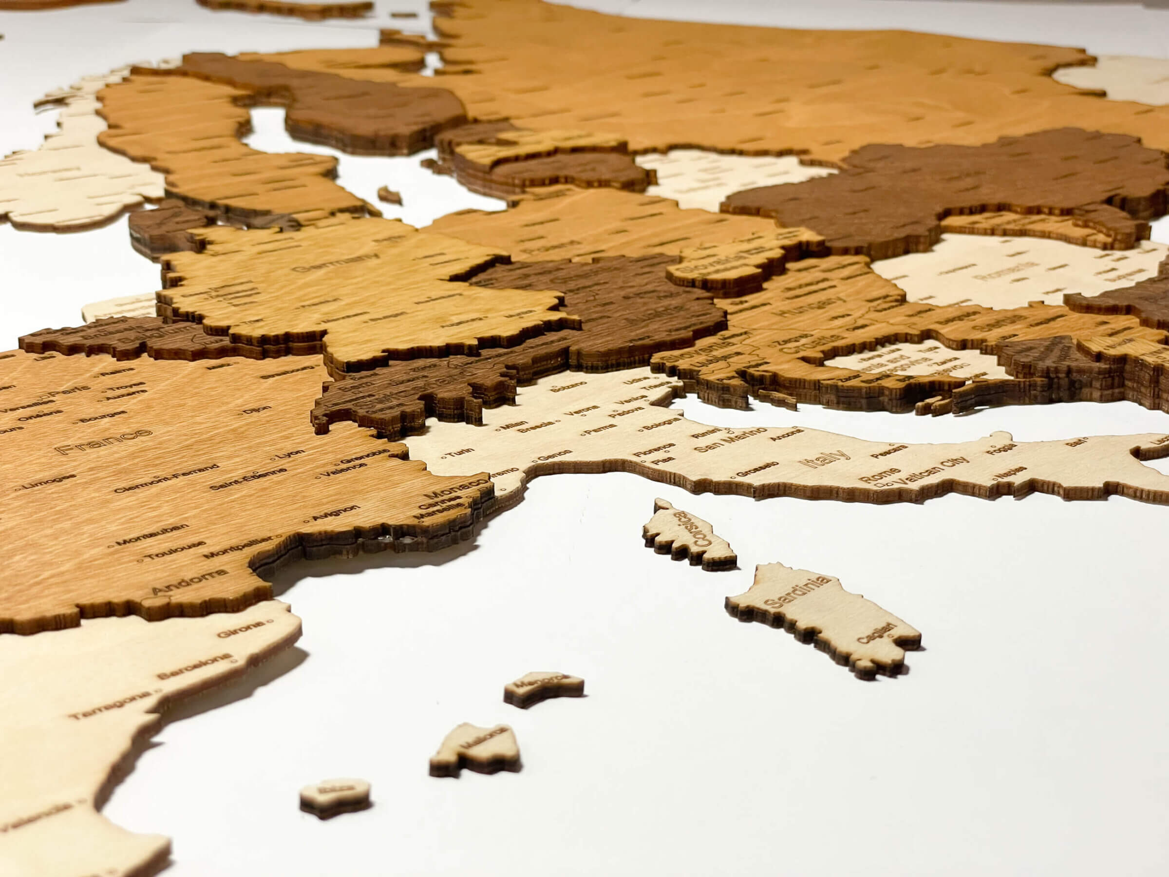 Il Mediterraneo - Mappa 3D dell'Europa in legno