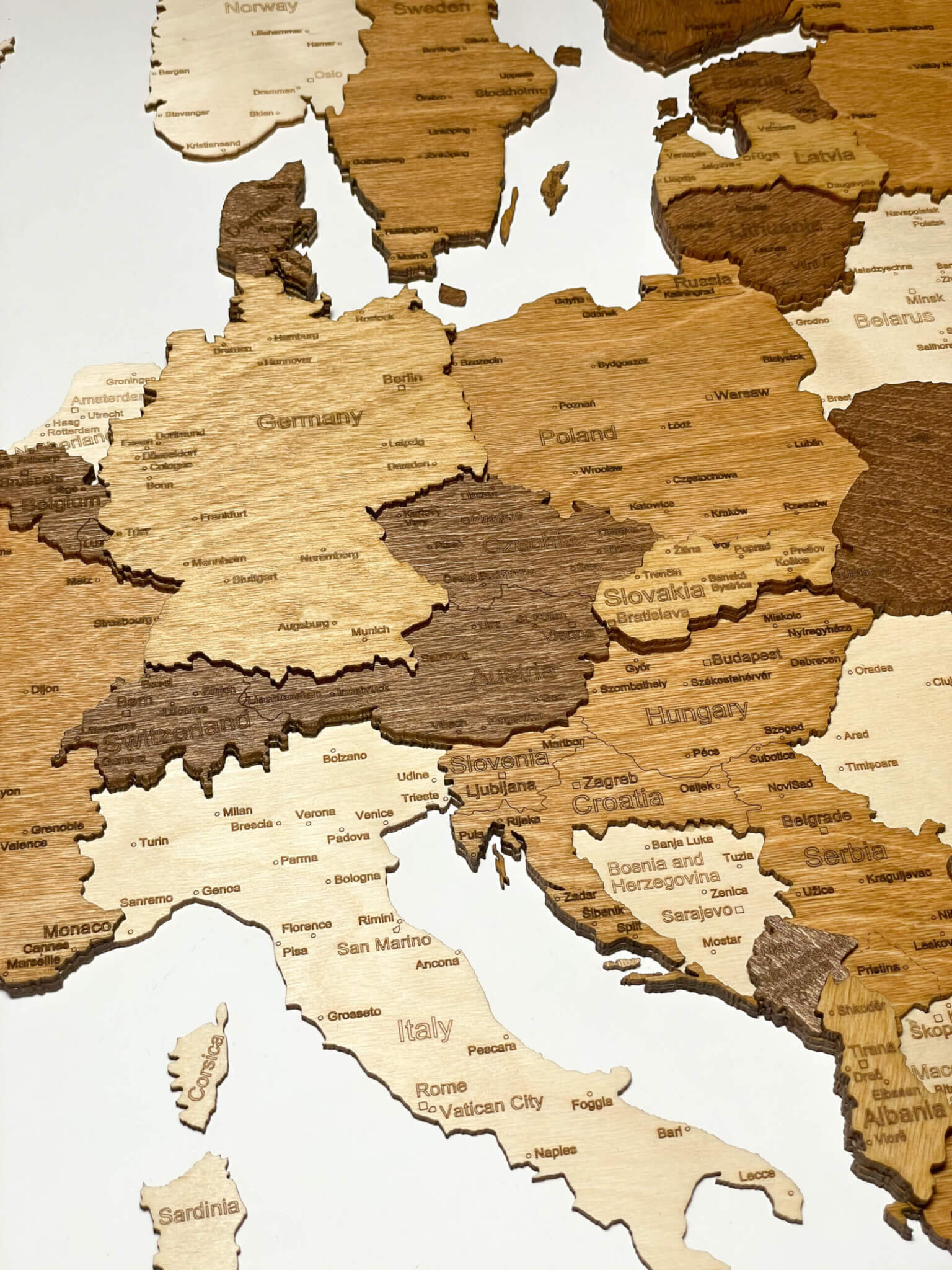 Europa Centrale - Mappa 3D dell'Europa in legno