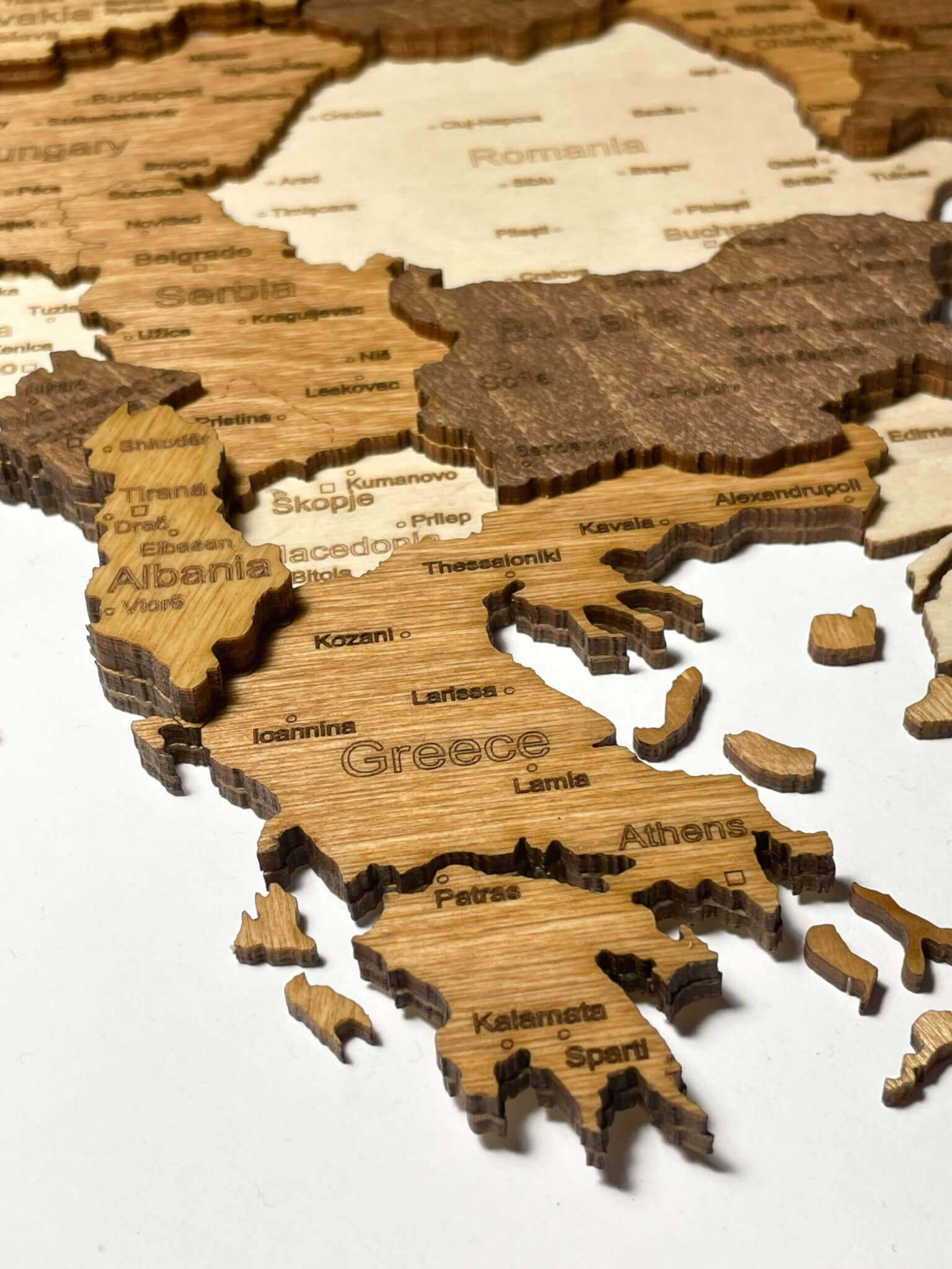 Grecia - Mappa 3D dell'Europa in legno