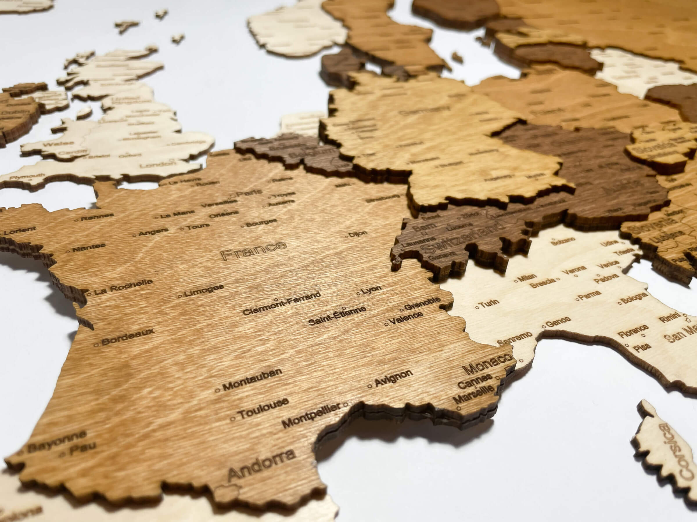 Francia - Mappa 3D dell'Europa in legno