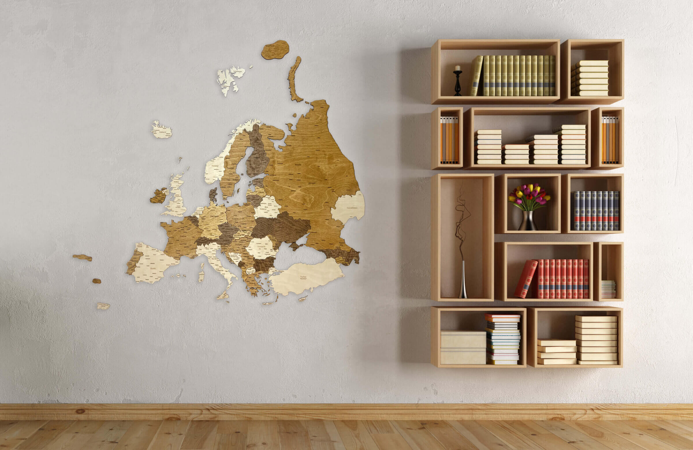 Mappa 3D dell'Europa in legno - Decorazione da parete