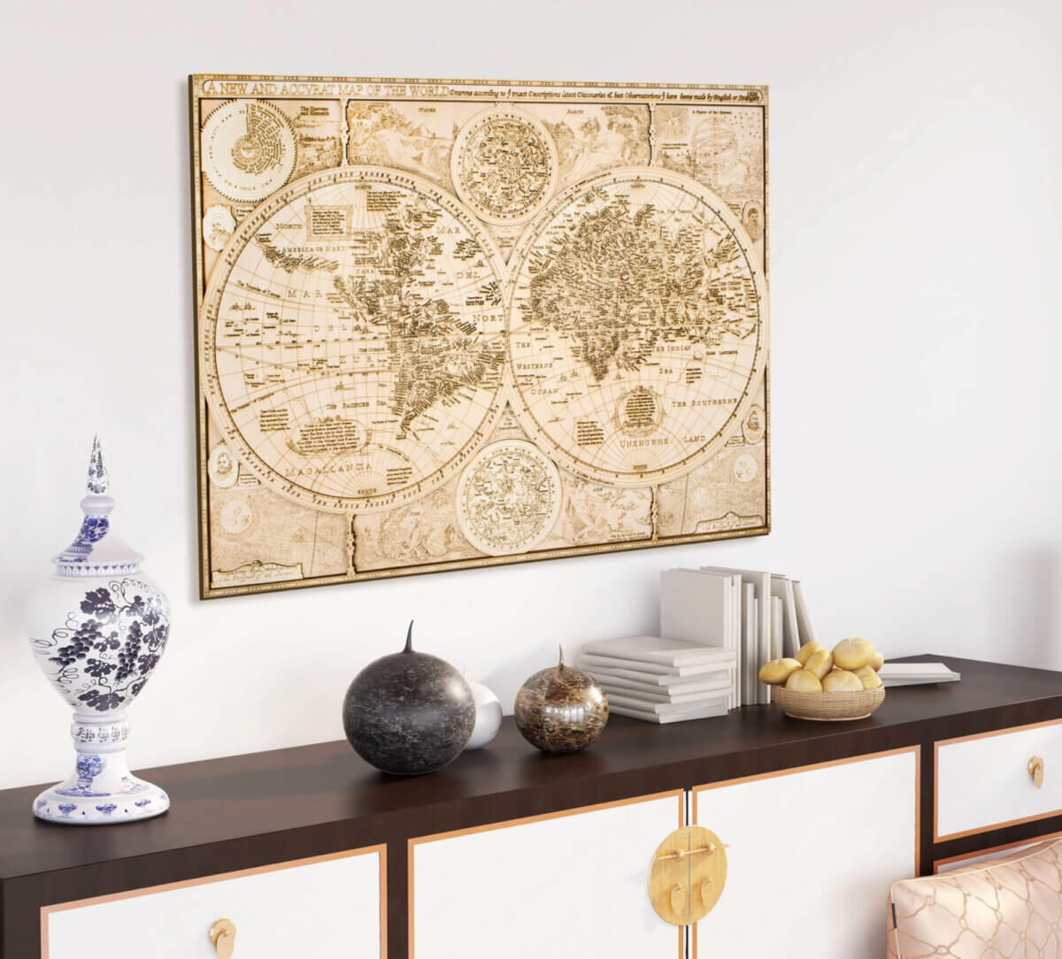 Mappa del Mondo Storica in Legno - dal 1626