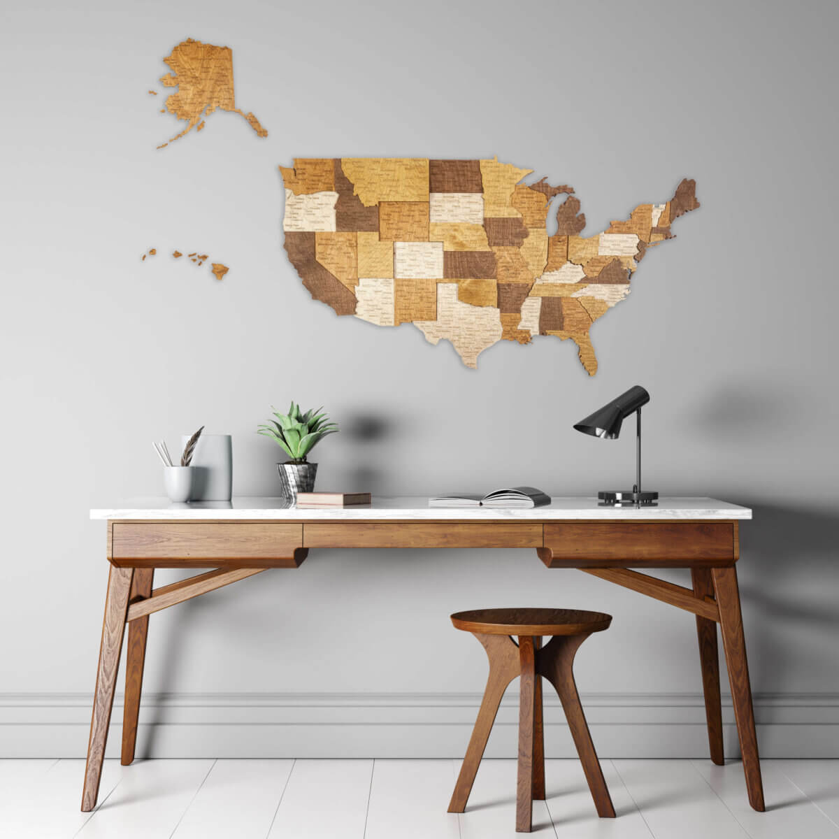 Mappa 3D degli Stati Uniti in Legno